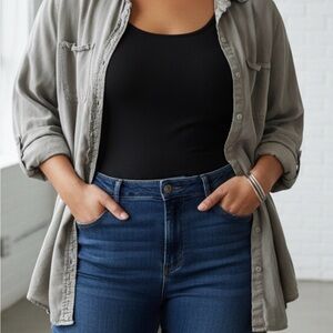 Gray Button-Up Shirt with Black Tank Top